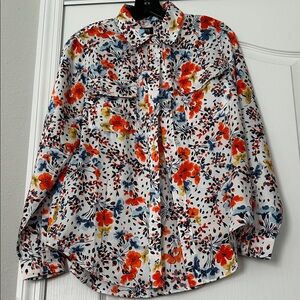 Jones New York Orange and Blue Floral Shirt